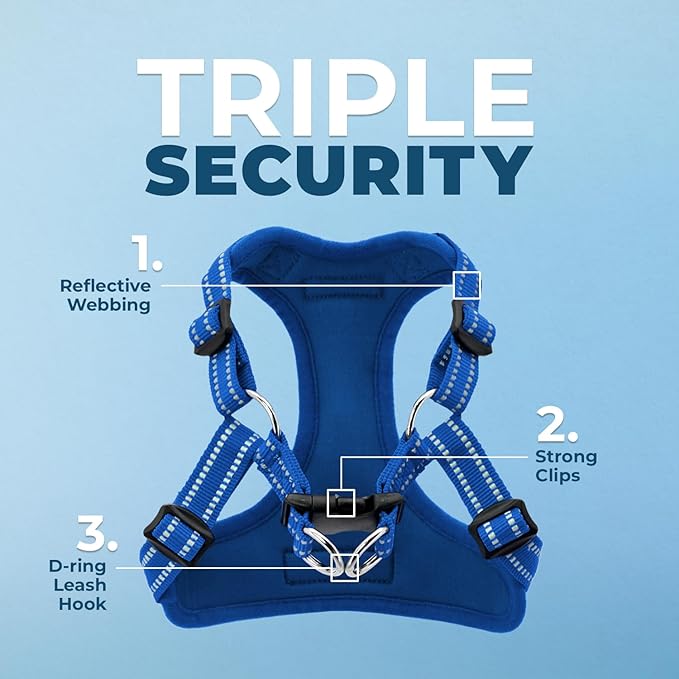 Best Pet Supplies Voyager Mesh Dog Breathable Harness Reflective Stitching, All Weather Adjustable for Walking Training, or Running - Heavy Duty & Durable, Harness (Royal Blue), XL