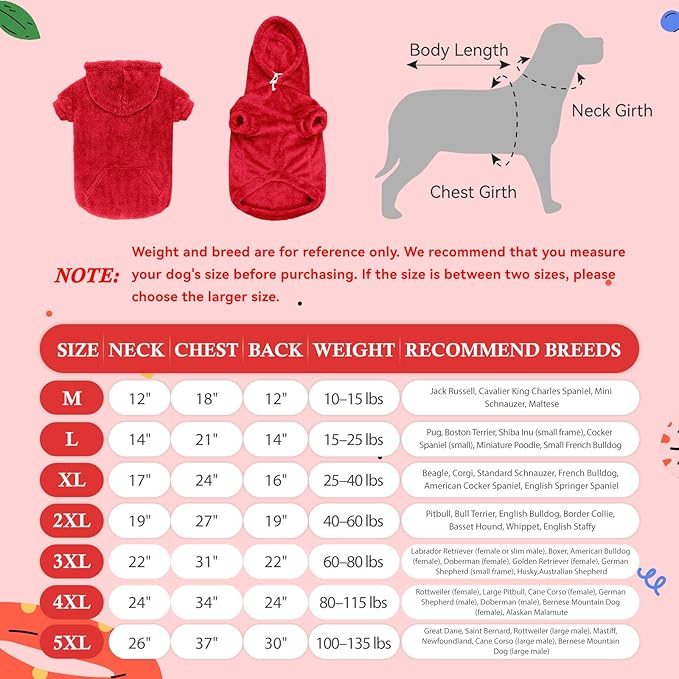 3XL Dog Sweaters for Large Dogs,Dog Hoodie,Warm Fuzzy Fleece Sweatshirt with Hood & Pocket,Leash Hole,Cozy Cold Weather Pet Clothes Sweater Hoodie for Large Dogs(Red,3XL)