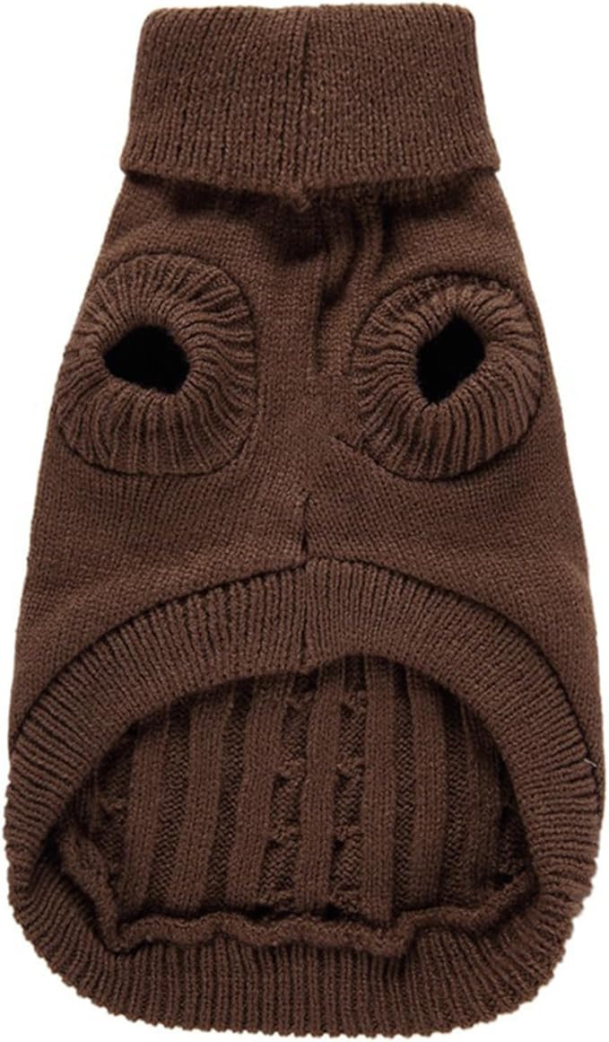 CHBORCHICEN Small Dog Sweaters Knitted Pet Cat Warm Dog Sweatshirt Winter Clothes Kitten Puppy Sweater (Brown, Large)