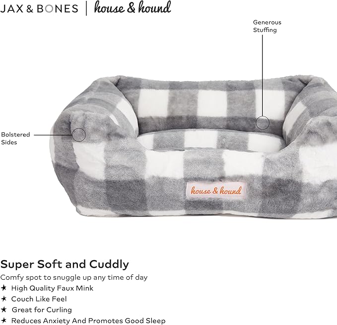 Jax & Bones Relaxer Plaid Dog Bed - Machine Washable Pet Bed for Medium Size Dogs - Hides Shedding Hair, Easy to Clean, Sleep Enhancing