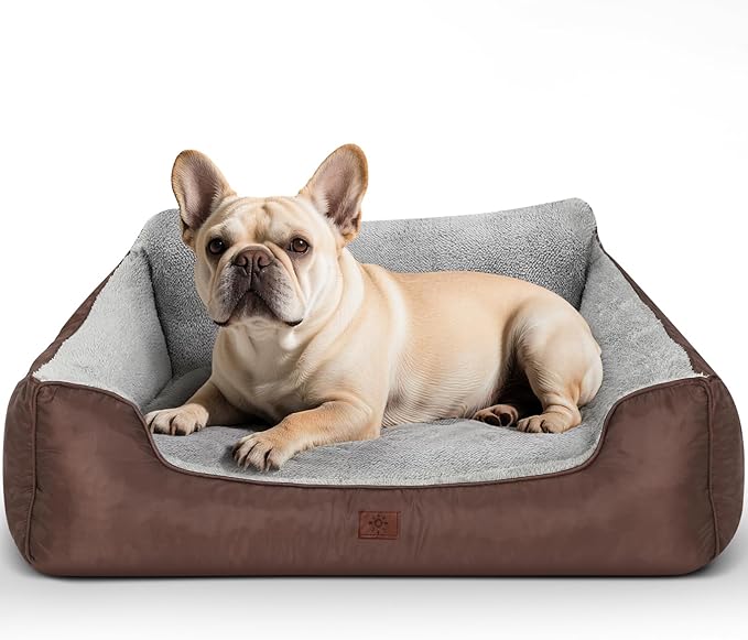 Medium Dog Beds, Calming Anti-Anxiety Pet Bed for Small Dogs, Dog Beds for Small and Medium Pets with Non-Slip Bottom, 28”x20”x7”, Brown