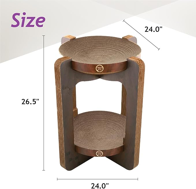 Necoichi Cat Scratcher Tower for Indoor Cats - Cat Scratching Post Lounger with Reversible Usability and Extra Comfort for Lounge, Cardboard Bed Couch / (XL, Dark Cherry)