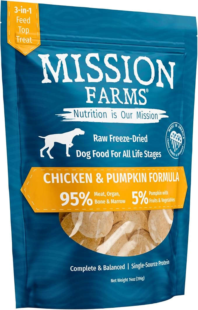 Mission Farms Freeze-Dried Raw Dog Food Chicken & Pumpkin Complete & Balanced for All Life Stages, 14oz