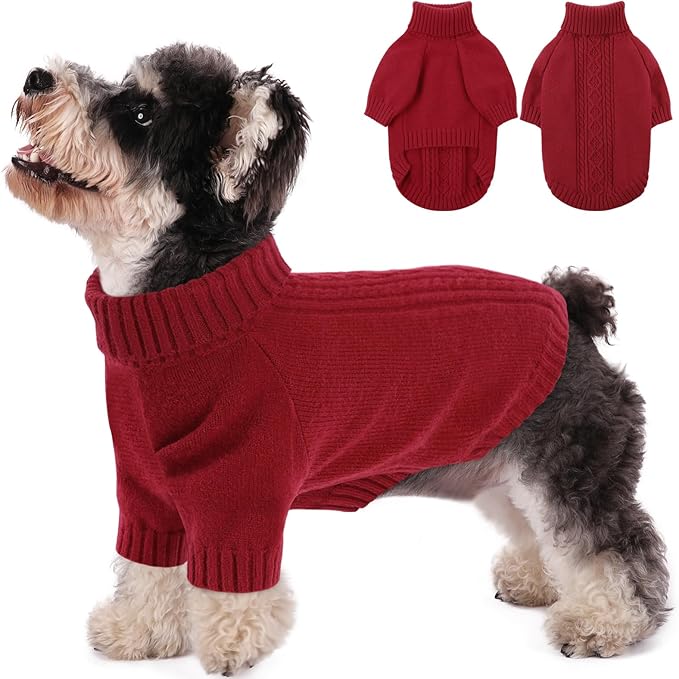 SAWMONG Dog Sweater for Small Dogs, Turtleneck Knitted Pullover Sweater Sweatshirt, Classic Winter Warm Pet Sweater for Boy Girl Cat Sweater (Red, XS)