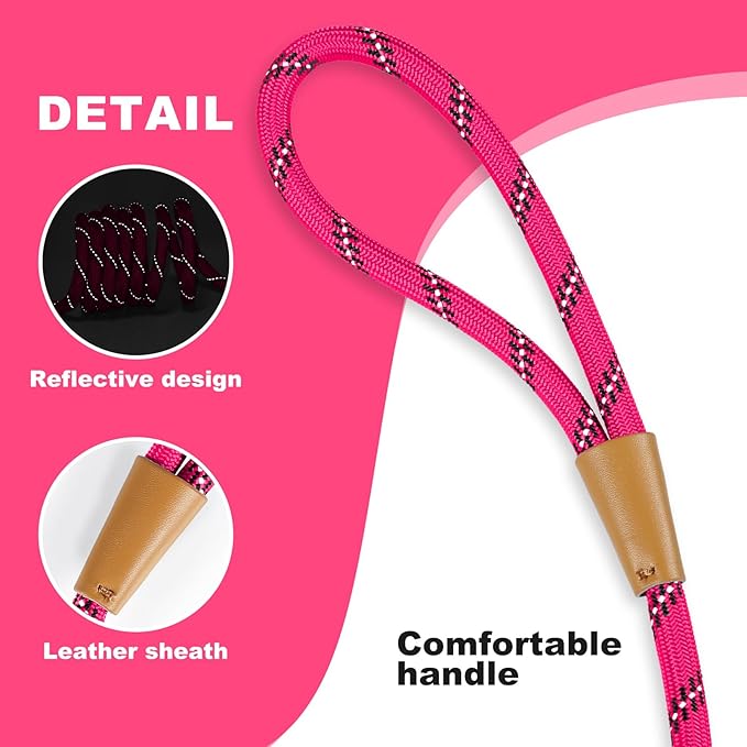 Lynxking No Pull Rope Dog Harness No Pull Reflective Leash Harness Collar 3 in 1 Dog Halter Harnesses Adjustable for Large Giant Dog (Pink, Large 1/2 inch)