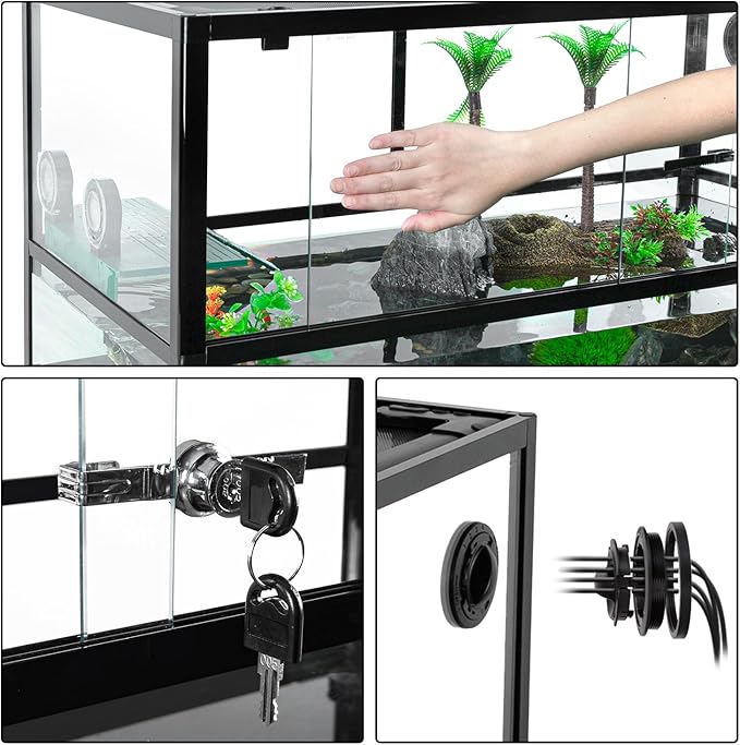 REPTIZOO 67 Gallon Large Turtle Tank Aquarium, 48"×18"×18" Tortoise Habitat Water-Land Ecological Turtle Tank with Drainage System Aquatic Aquarium