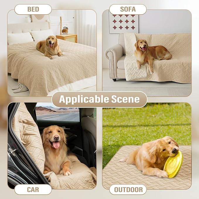 BOCTOPUG Dog Bed Cover for Pets Blankets Rug Pads for Couch Protection Waterproof Bed Covers Dog Blanket Furniture Protector Reusable Changing Pad (Ivory+Beige, 62"x82")