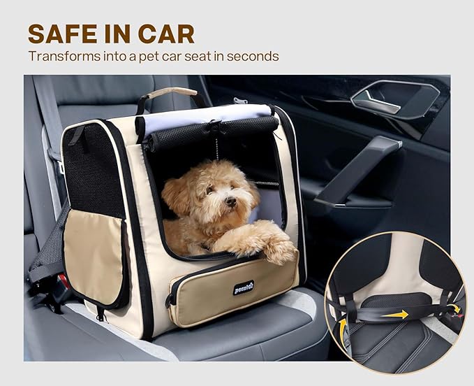 Pecute Cat Carrier Backpack Pet Carrier Backpack Widen Large Space, Stable Pet Backpack for Cat Small Dog, Ventilated Pet Backpack Miniature Dachshund Bag Suitable for Hiking, Camping, Khaki