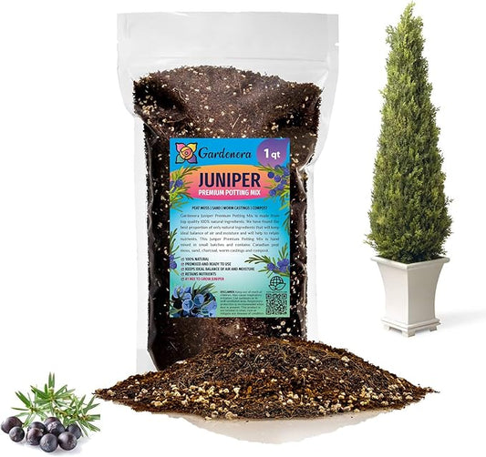 GARDENERA Premium Juniper Potting Soil Mix - Perfect Balance of Nutrients, Drainage, and Aeration for Healthy Juniper Trees - 1 Quart