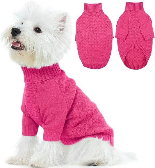 Kuoser XS Dog Sweater, Warm Winter Fall Puppy Sweaters for Extra Small Dogs Boy Girl, Solid Pullover Turtleneck Knit Sweater Thick Long Sleeve Clothes for Christmas Holiday, Rose XS