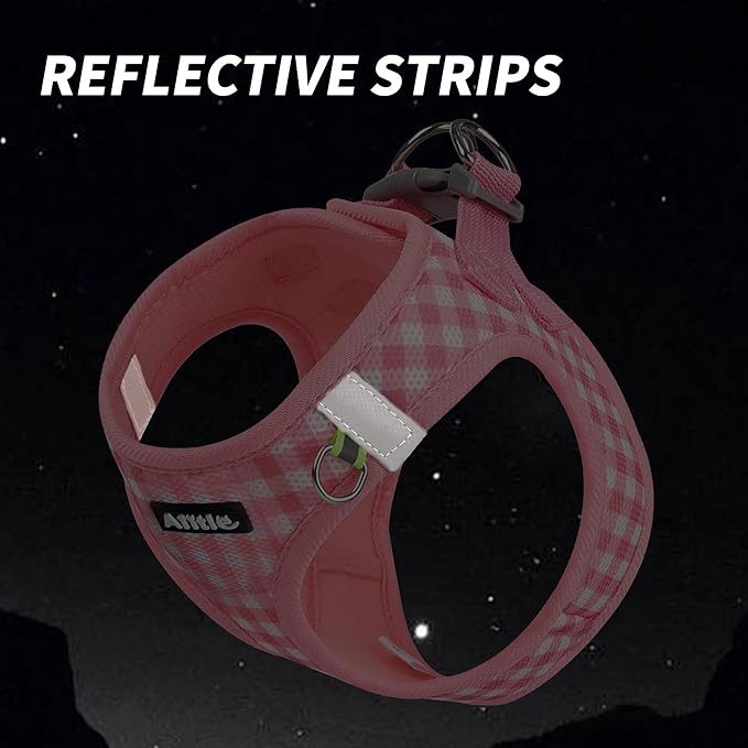 AIITLE Breathable Mesh Dog Vest Harness, No Pull Escape Proof Vest Harnesses with Reflective Bands, Adjustable Plaid Pet Outdoor Harnesses for Small and Medium Dogs Watermelon M