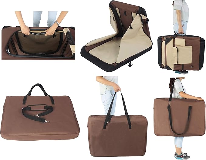 EliteField 4-Door Folding Soft Dog Crate with Curtains, Carrying Bag and Fleece Bed (2 Year Warranty), Indoor & Outdoor Pet Home (36" L x 24" W x 28" H, Brown+Beige)
