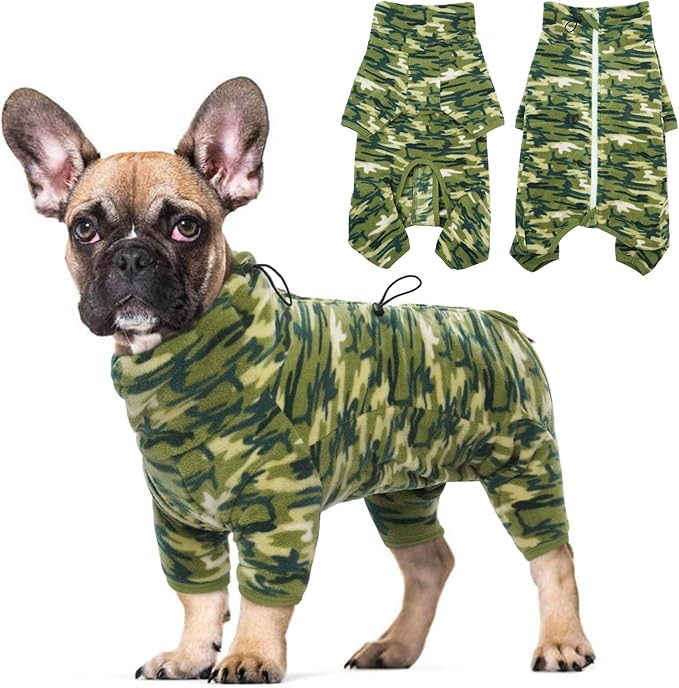 ROZKITCH Dog Long Sleeve Pajamas, Pet Windproof Warm Cold Weather Jacket Vest with Luminous Zipper, Jumpsuit Apparel Outfit Clothes for Small Medium Large Dog Camo 2XL