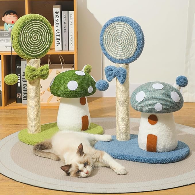 Mushroom Lollipop Cat Scratcher Furniture Mushroom Cat Tree Condo Cat Climbing Frame Sisal Rope Cat Tower for Indoor Cats (Green)