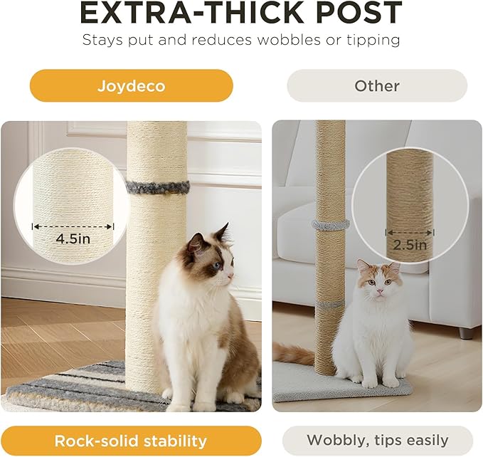 Joydeco Cat Scratching Post 34 Inches Heavy Duty and Thick Scratching Post Sisal Rope with Hanging Ball and Mice for Indoor Cats(Grey)