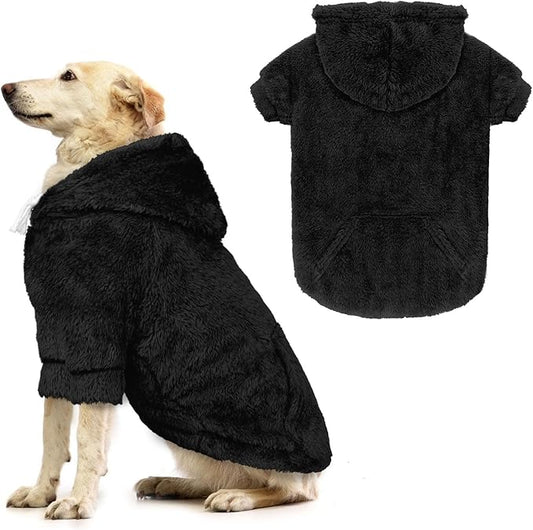 Dog Sweaters for Large Dogs,Dog Hoodie,Warm Fuzzy Fleece Sweatshirt with Hood & Pocket,Leash Hole,Cozy Cold Weather Pet Clothes Sweater Hoodie for Large Dogs(Black,2XL)