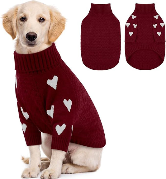 Kuoser Dog Sweater,Warm Dog Sweaters for Large Dogs,Turtleneck Thick XL Dogs Sweater Christmas Outfit,Cold Weather Pet Winter Clothes Doggie Knitwear Girls Boys for Fall Xmas,Red XL