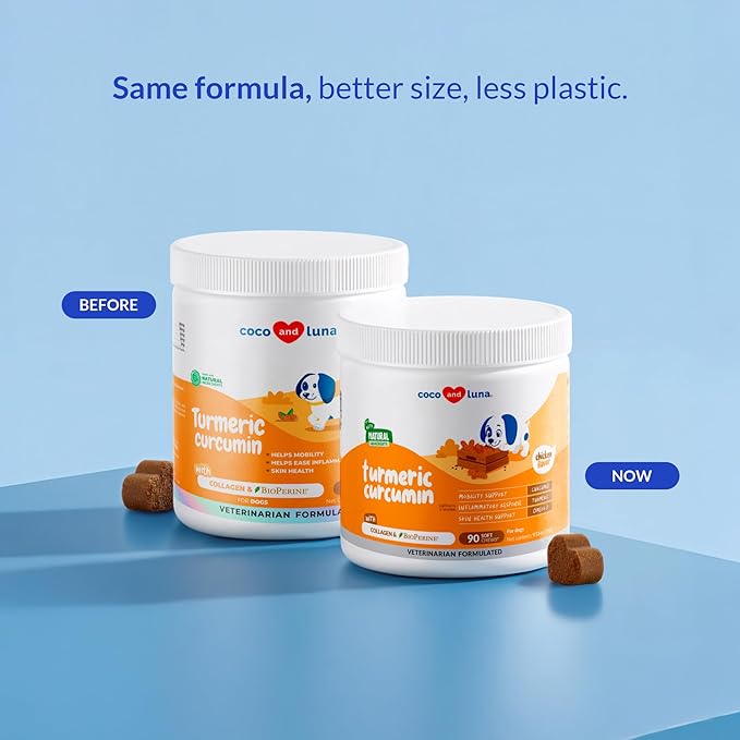 Turmeric Curcumin for Dogs - 90 Soft Chews - with Collagen, BioPerine and Fish Oil - Hip & Joint Support, Ease Inflammation, Antioxidant, Cardiovascular & Liver Support.