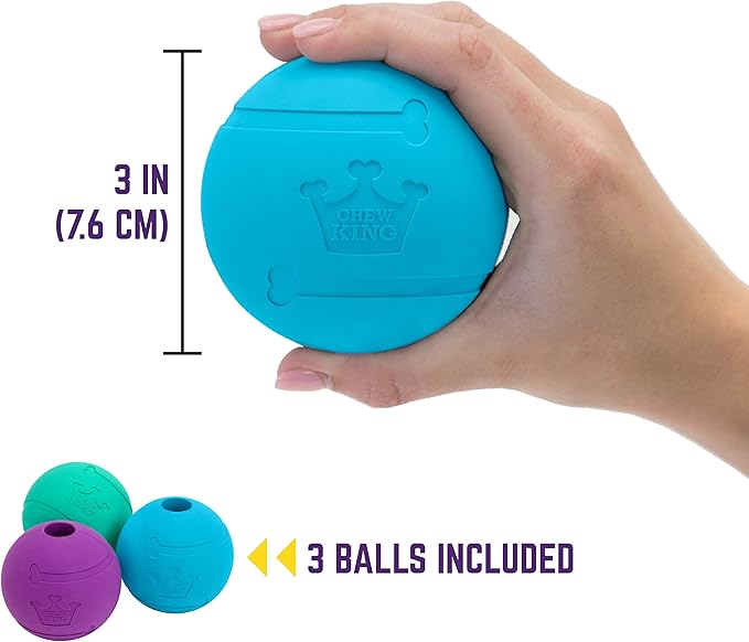Chew King Fetch Balls Extremely Durable Natural Rubber Toy Pack of 3 - 3 inch Balls (CM-0263-CS01)