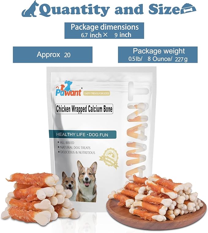 Dog Chews Puppy Training Snacks Chicken Wrapped Calcium Bone Rawhide Free Dog Treats 0.5lb/227g