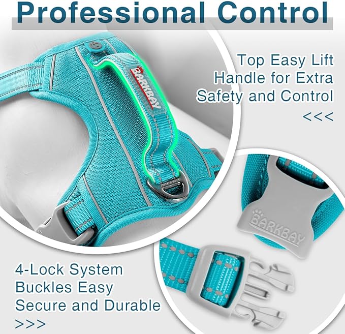 BARKBAY Dog Harness No Pull with ID Tag Pocket - Heavy Duty, Reflective, Easy Control for Small Dogs(Ocean Blue,S)
