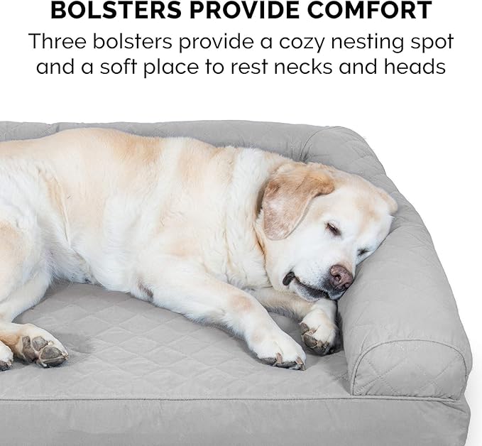 Furhaven Orthopedic Dog Bed for Large Dogs w/ Removable Bolsters & Washable Cover, For Dogs Up to 125 lbs - Quilted Sofa - Silver Gray, Jumbo Plus/XXL