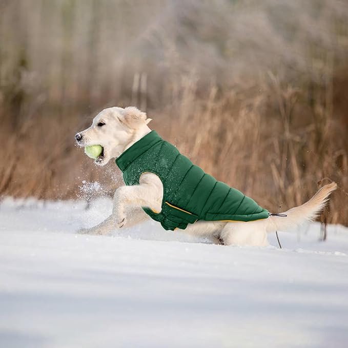 Lelepet Reversible Dog Coat Waterproof Dog Jacket Windproof Puffer Vest for Winter Warm Lightweight Coats for Large Dogs Adjustbale Hook & Loop Pet Apparel with Leash Hole, Pitbull, Green, XL