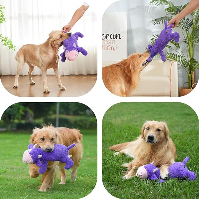Hero Giant Chuckles Plush Dog Toy - Dog Squeaky Toys - Durable Toy with Grunt Squeaker, XL, Cow