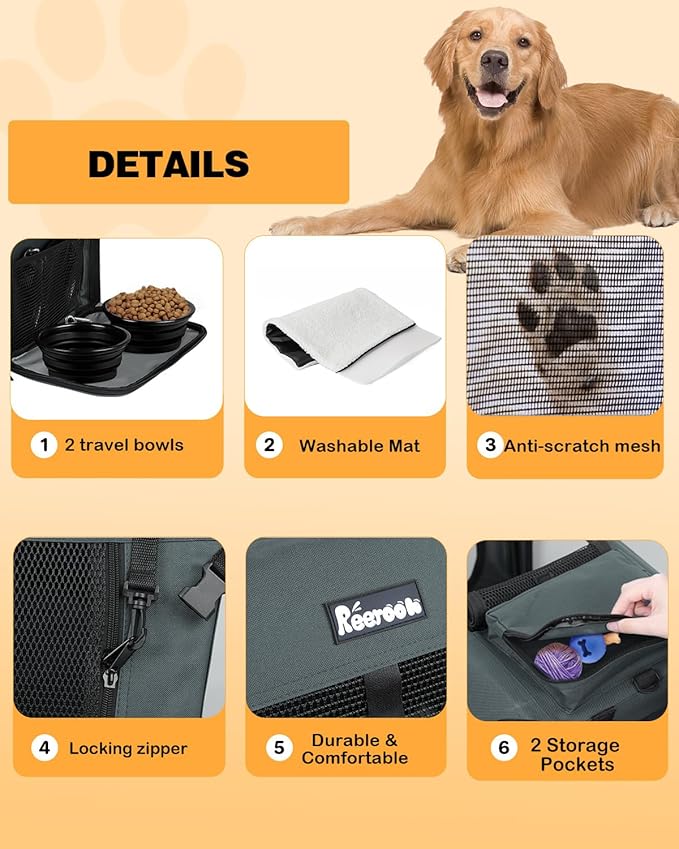 Extra Large Dog Crate with 2 Foldable Bowl, 28 Inch Collapsible Travel Dog Crate Kennel with Soft Blanket for Medium Dogs,Indoor & Outdoor (28" L x 20" W x 20" H, Grey)