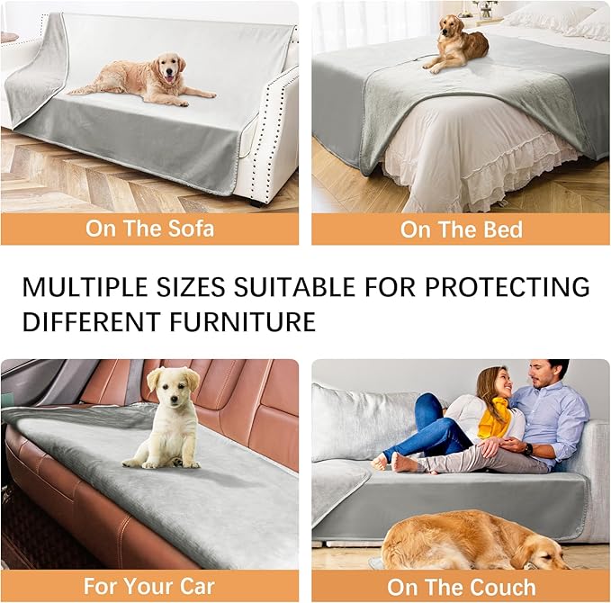 Waterproof Blanket for Bed Protection, Washable Dog Blankets for Couch, Soft Reversible Pet Throw Furniture Protector Cover for Sofa-82"x108",Light Grey+Dark Grey