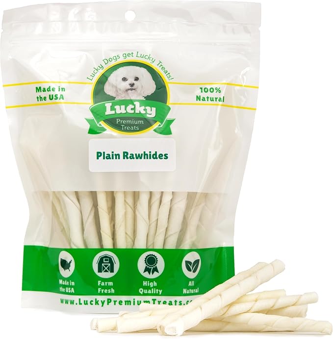 Natural Rawhide Twist Sticks Dog Treats – 125ct. Premium Rawhide Chew Sticks – Long Lasting Chews for Small Dogs and Puppy Treats Made with Natural Beef Hide