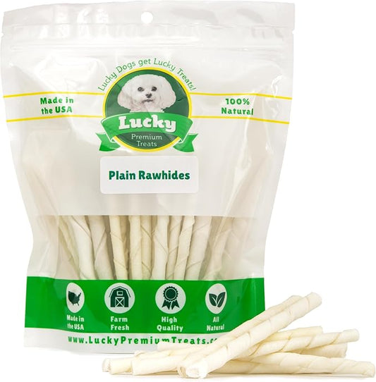 Natural Rawhide Twist Sticks Dog Treats – 60ct. Premium Rawhide Chew Sticks – Long Lasting Chews for Small Dogs and Puppy Treats Made with Natural Beef Hide