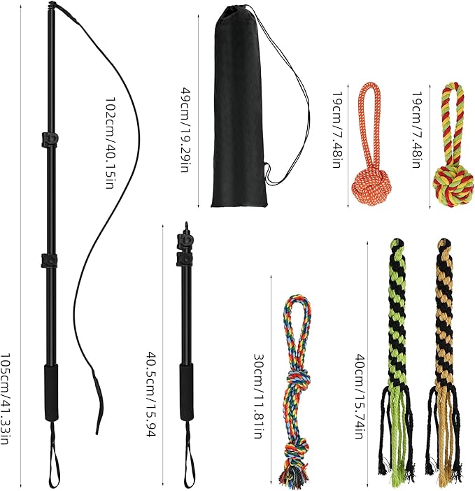 Flirt Pole for Dogs, Extendable Dog Flirt Pole with Detachable Interactive Toys Dog Teaser Wand with Lure Chewing Toy for Outdoor Exercise & Training Interactive Toys for Large Medium Small Dogs
