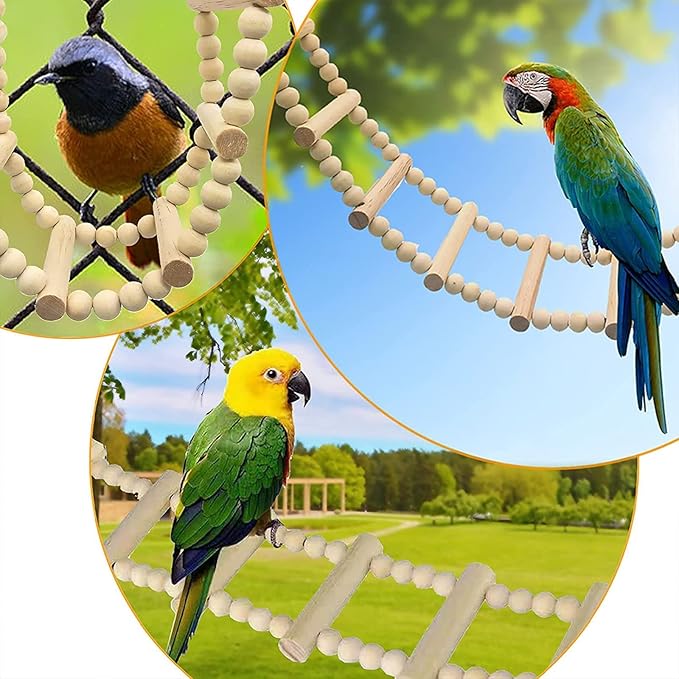 Bird Ladder Bridge, Wooden Pet Hamster Climbing & Swing Toys, Cage Accessories for Birds Rats Parrots Hamster Squirrel Sugar Gliders Parakeets Cockatiels - 24 Steps - 53 x 3.14 Inch