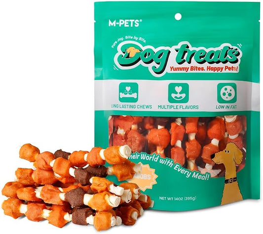 M-PETS Dog Treats, 5 Flavor Dogs Kabob Snacks Long Lasting Chews, Made with Real Chicken and Duck Jerky Meat 18pcs Rawhide Sticks