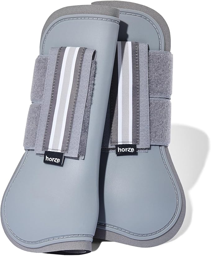 HORZE Adepto Open Front Tendon Boots | Durable Shell with Neoprene Lining - Steel Grey - Cob