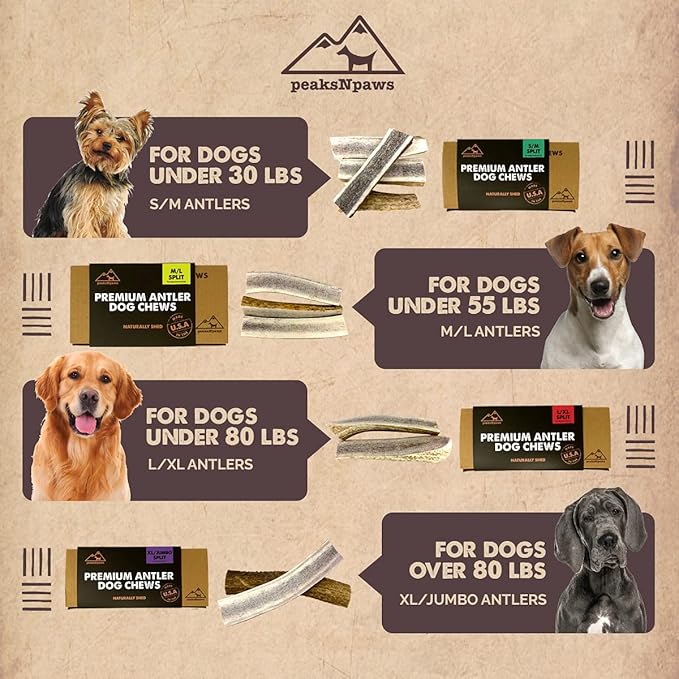 peaksNpaws Premium All-Natural Grade A Split Elk Antlers for Dogs – Naturally Shed in The Rocky Mountains – No Additives, No Preservatives - Healthy and Delicious Treat - Made in USA - S/M Split