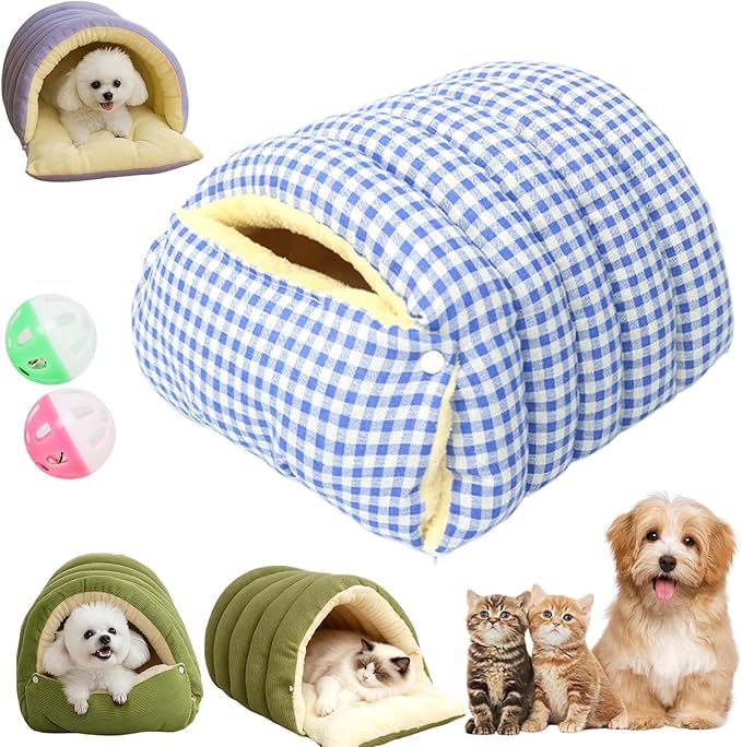 Expectation Cat Bed, Removable and Washable Winter Closed-Off Cat Bed, Soft Fluffy Warm Autumn/Winter Cats House, Washable Non-Slip Pet Sleeping Bag for Indoor Cats Small Dogs (B,Large)