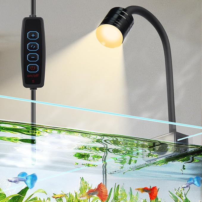 UPETTOOLS 3W LED Aquarium Light with 3 Color Modes – Clip On Fish Tank Lamp for Plants, Terrariums & Coral (Yellow, Warm White, White)