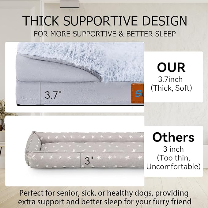 Orthopedic Dog Bed with Memory Foam - Luxurious Plush Surface, Removable & Washable Cover, Non-Slip Bottom, Dog Sizes (Small)