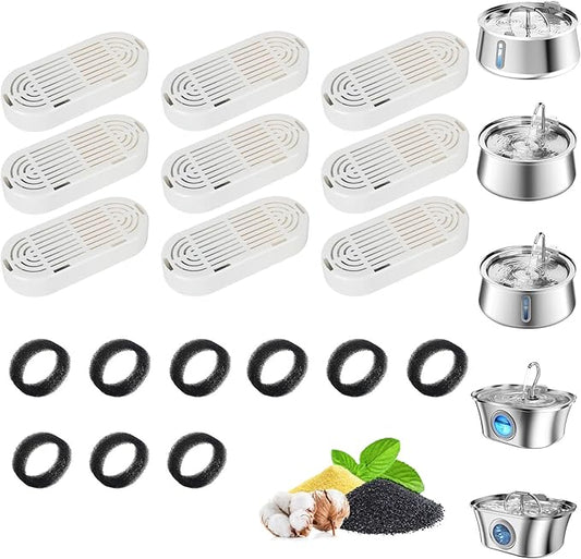 Cat Water Fountain Filter,Pet Fountain Filters Replacement for 3.2L/108oz Cat Drinking Fountain and 4L/134oz Stainless Steel Pet Water Fountain,Cat Fountain Filter Replacement with Pre-Filter Sponges