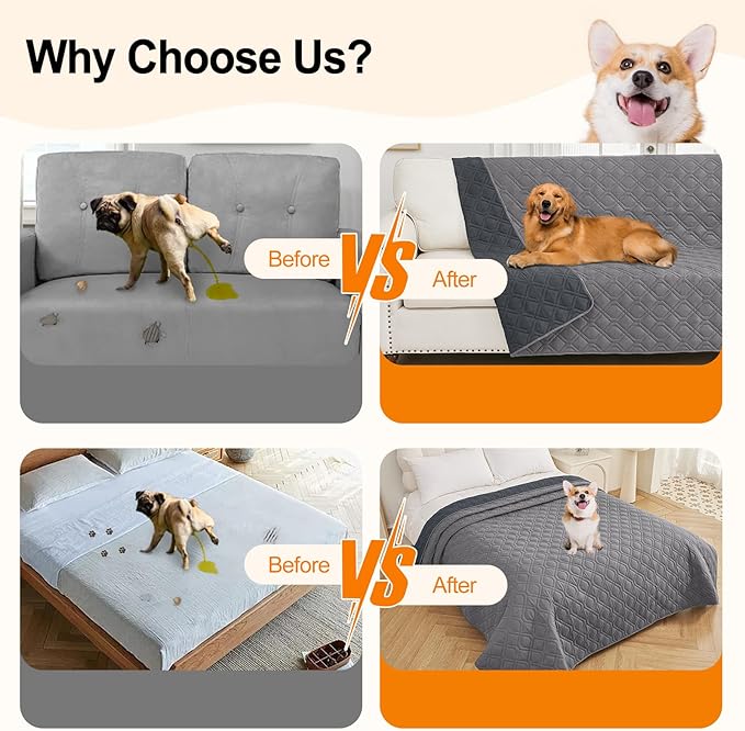 Smiry Waterproof Dog Blanket, 82x120 Inch Soft Pet Bed Cover Reversible, Washable Sofa Couch Furniture Protector for Small Medium Large Dog Puppy Cat, Geometric, Grey/Dark Grey
