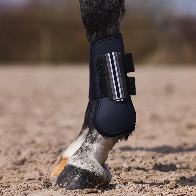 HORZE Adepto Open Front Tendon Boots | Durable Shell with Neoprene Lining - Dark Navy - Cob