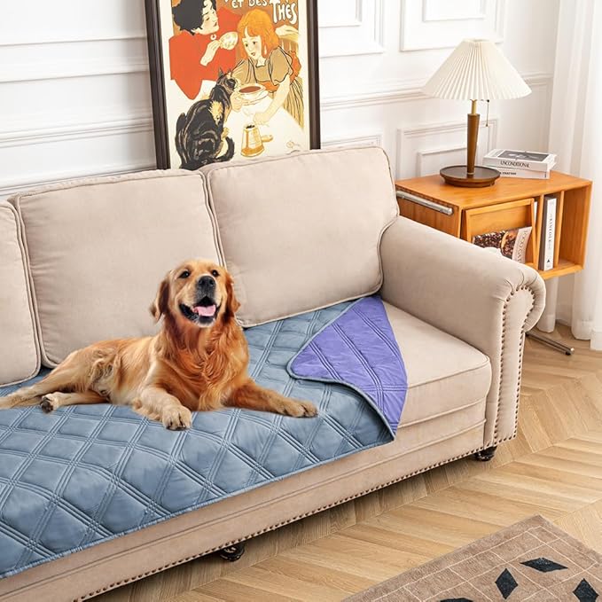 fuguitex Waterproof Dog Blanket Reversible for Small Dogs Resistant Leakproof Washable Couch Cushion Bed Protector Cover for Indoor Furniture Pet Friendly(30"*90",Violet Blue+ Light Blue)