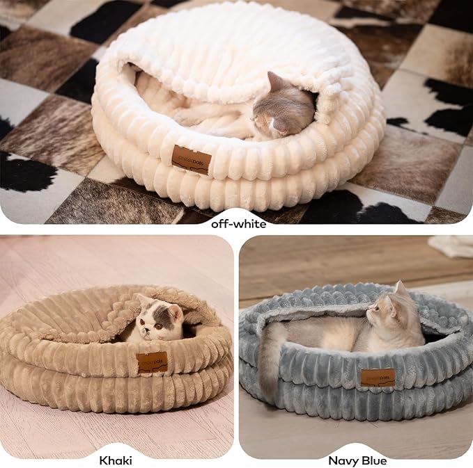 CHEERPALS Cat Bed for Indoor Cats, Washable Round Cat Bed Soft Fluffy Pet Bed for Kitty, Puppy and Small Dog(Dark Blue)