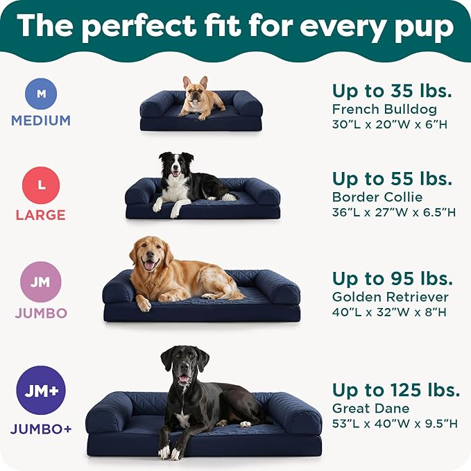 Furhaven Orthopedic Dog Bed for Large/Medium Dogs w/ Removable Bolsters & Washable Cover, For Dogs Up to 55 lbs - Quilted Sofa - Navy (Blue), Large