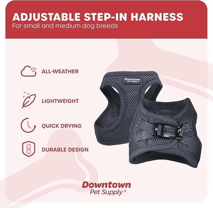 Downtown Pet Supply Step in Dog Harness No Pull, X-Large, Charcoal - Adjustable Harness with Padded Mesh Fabric and Reflective Trim - Buckle Strap Harness for Dogs
