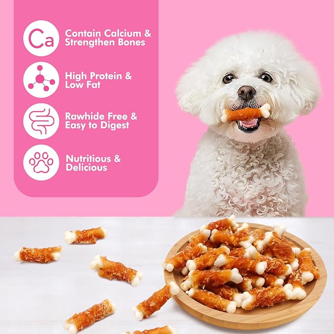 Dog Treats, 2.3 Inch Chicken Wrapped Calcium Bones, Rawhide Free Soft Dog Snacks for Puppy and Small Dogs, 20 oz