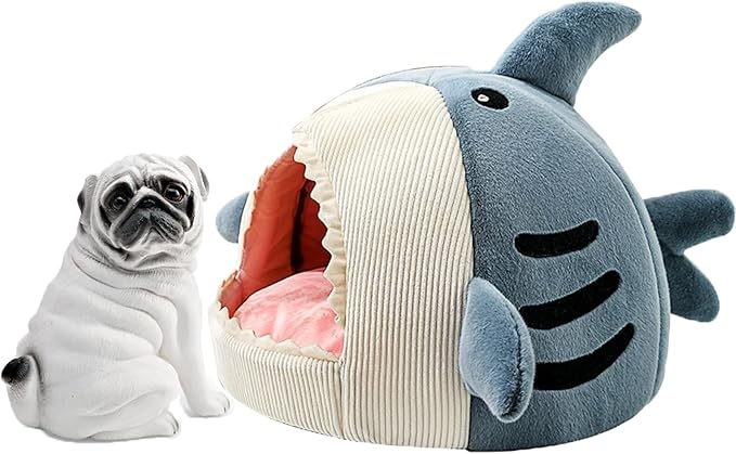 Shark Cat House, Shark Shaped Kennel, Kitten Bed Hideout House, Covered Shark Head Shaped Indoor Pet Nest for Cat, Small Dogs (Blue, M(17 * 16 * 12.6 in))