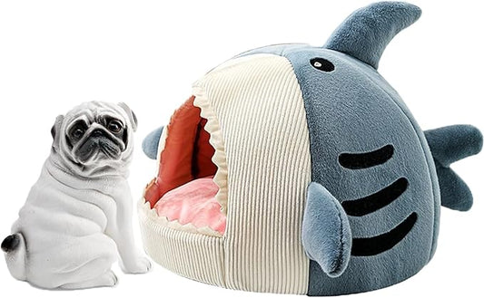 Shark Cat House, Shark Shaped Kennel, Kitten Bed Hideout House, Covered Shark Head Shaped Indoor Pet Nest for Cat, Small Dogs (Blue, M(17 * 16 * 12.6 in))